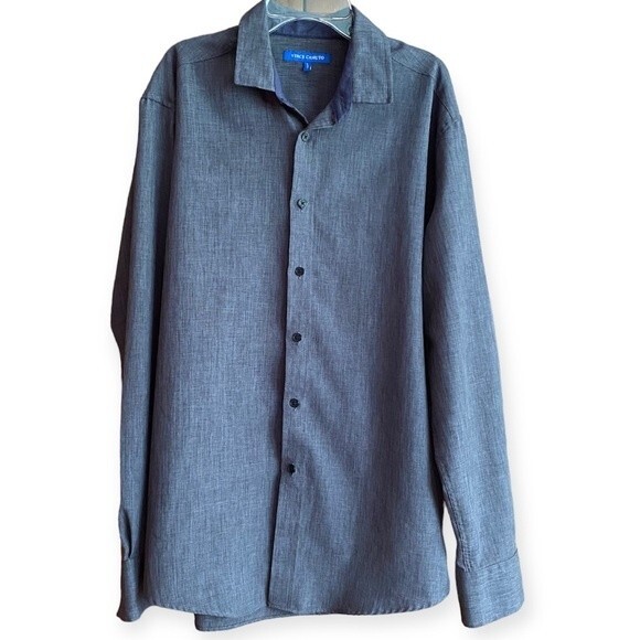 Vince Camuto Shirt Top Shirt Men's size Large Dark Gray Button Up Long Sleeve - Picture 1 of 10